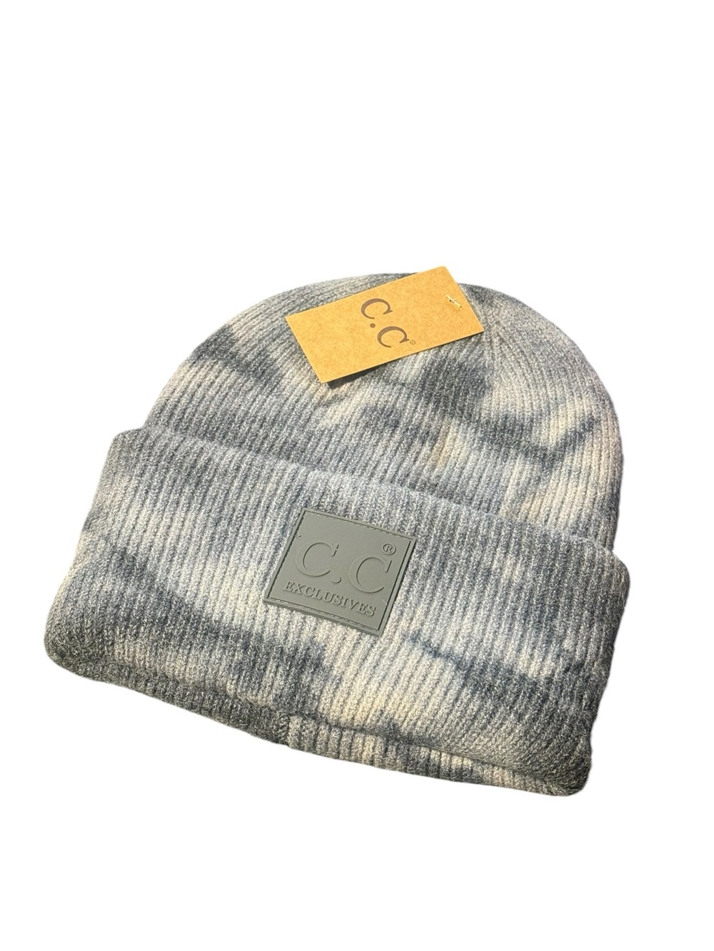 CC Beanie Gray Tie-Dye Ribbed Fold-Over Beanie